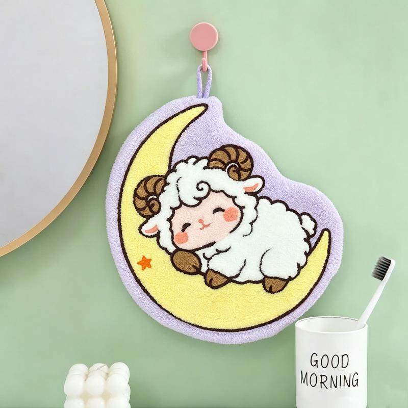 Sheep Shaped Hand Towel Handkerchief Kitchen Towels Super Absorbent Towel Hanging Cleaning Cloth Bathroom Kitchen Accessories