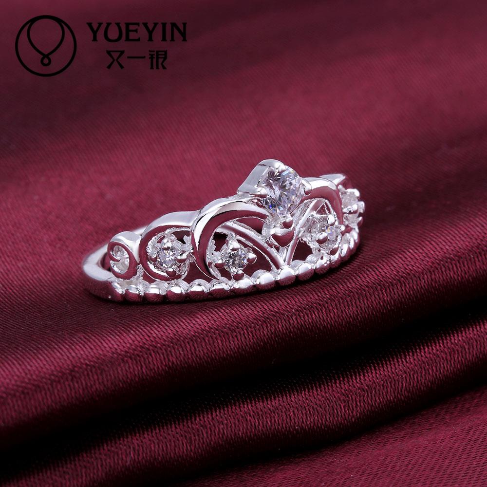 Copper Plated Crown Shaped Ring For Women Shiny Stones For Wedding Engagement Ring For Bridal Couple Jewelry For Lovers Mr168