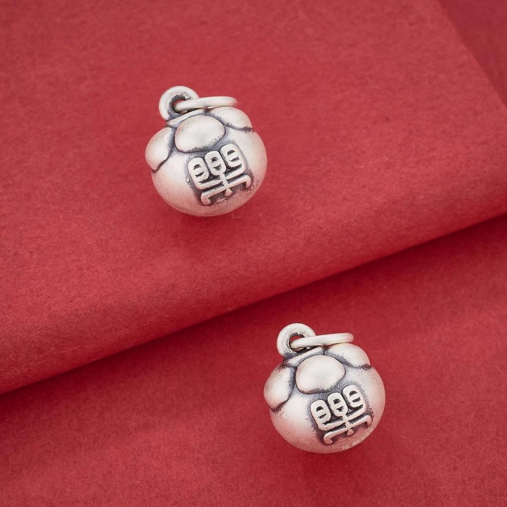 S999 Sterling Silver Retro Happiness Persimmon Tassel Pendant for DIY Beading, Weaving, Bracelet, Necklace, and Silver Accessories.