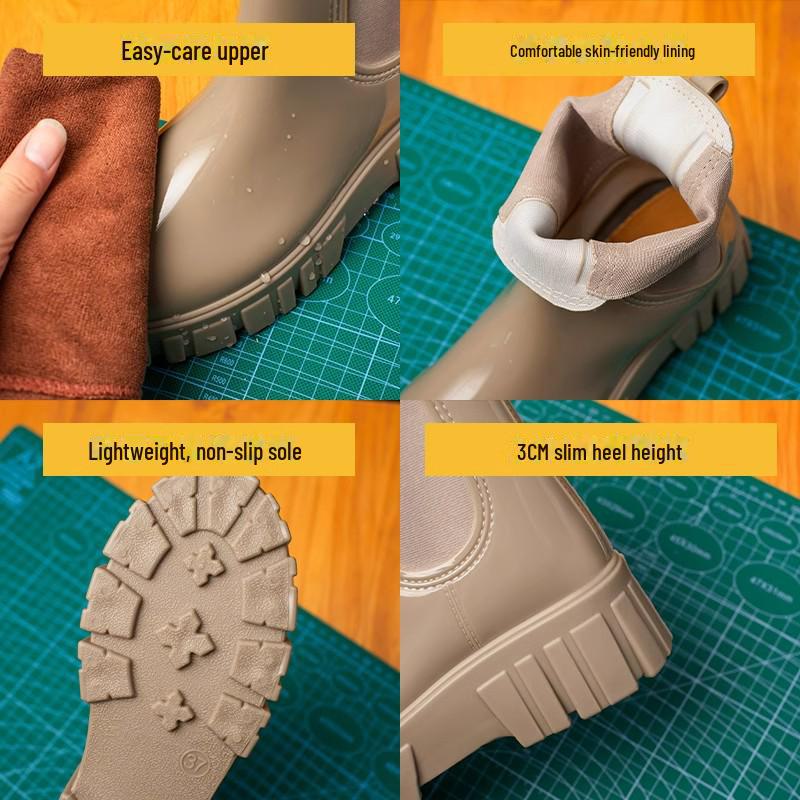 Damen 2024 Modische Wasserdichte Rutschfeste Mittelhohe Regenstiefel - Leichte Gummi-Schuhe mit dicker Sohle.