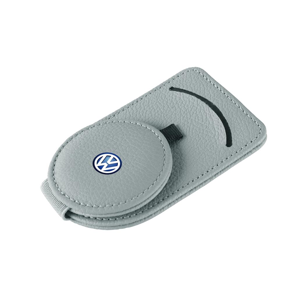W14-Leather Car Sun Visor Glasses Holder Sunglasses Card Clip For Volkswagen VW R Polo Passat Rline Golf 4 5 6 Tiguan Jetta GTI ID.3