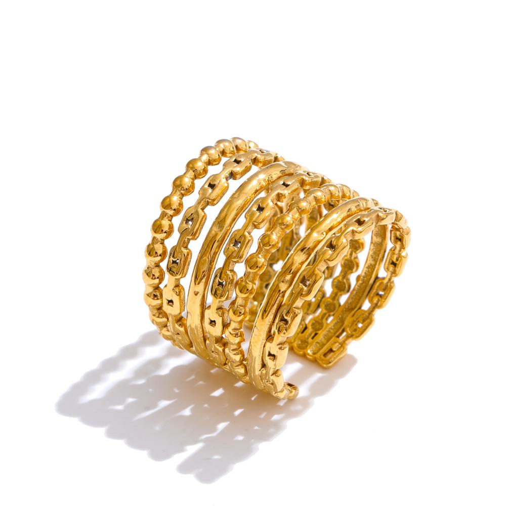 Yhpup Personalized Stainless Steel Layered Wide Golden Ring Rust Proof Metal PVD Plated Arrivals Finger Jewelry 2025 resizable