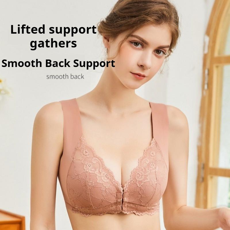 Frontöppnad Plus Size Spetsbehå med Sexig Stödjande Design Utan Bygel Sömlös Vacker Rygg Underkläder