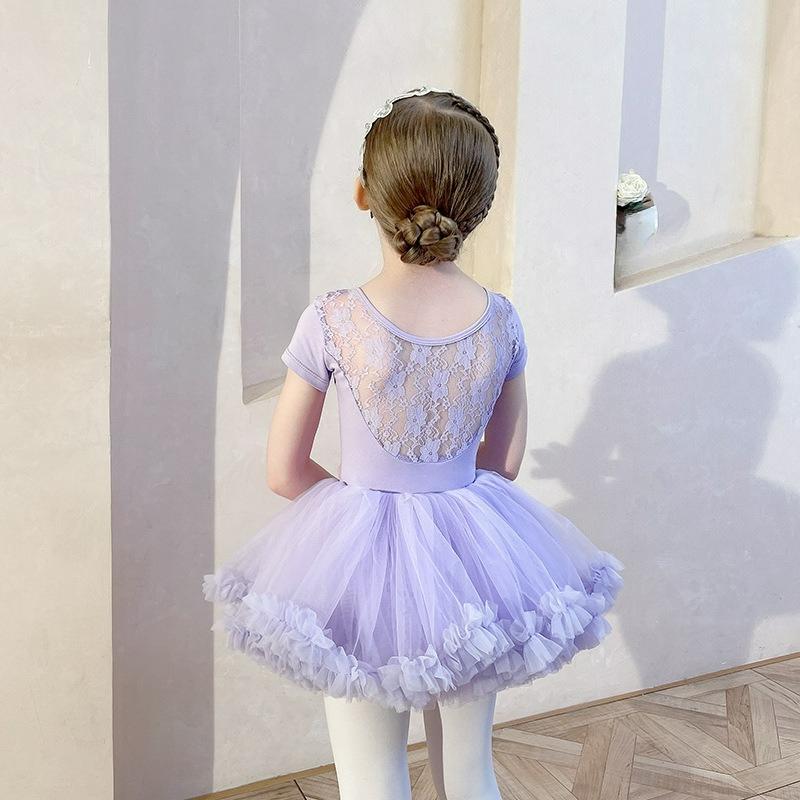 Dziecięca Odzież do Tańca Letnia z Krótkim Rękawem Dziewczęca Odzież do Ćwiczeń Koronkowa Różowa Dziecięca Odzież na Egzamin Baletowy Odzież do Tańca Chińskiego