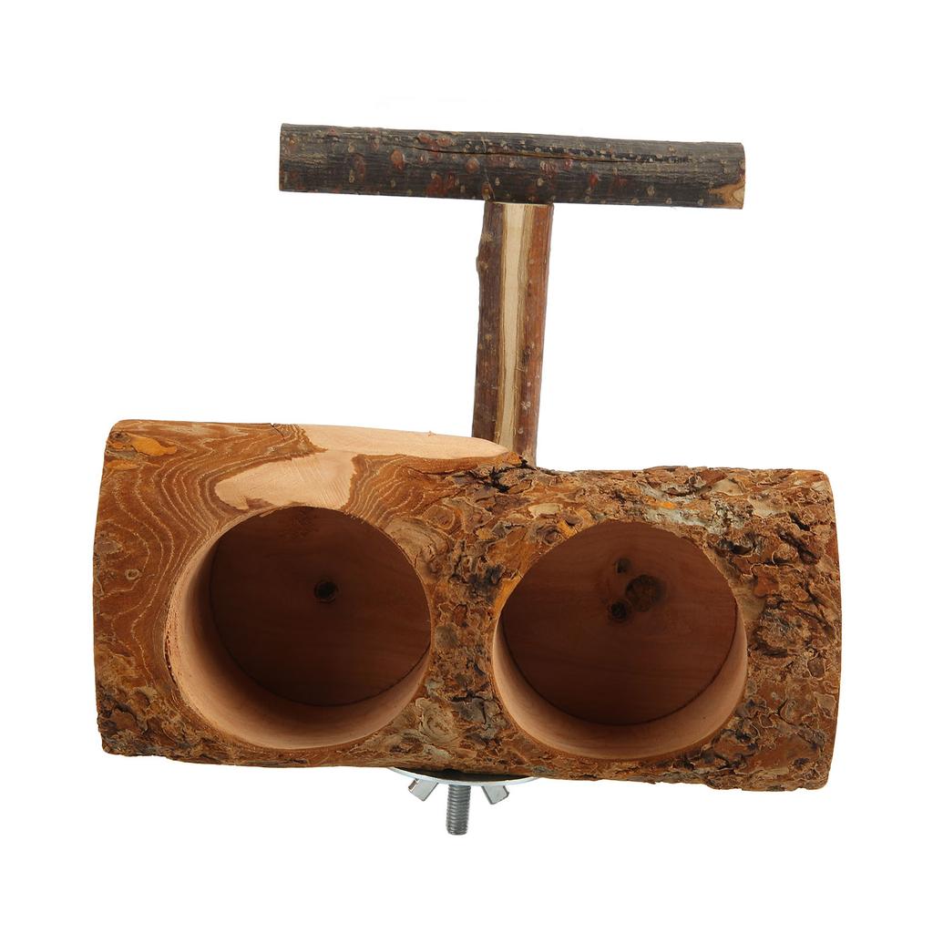 Wooden Parrot Cage Feeder Cups Natural Double Bowl Bird Feeding Watering Dish Cups with Stick