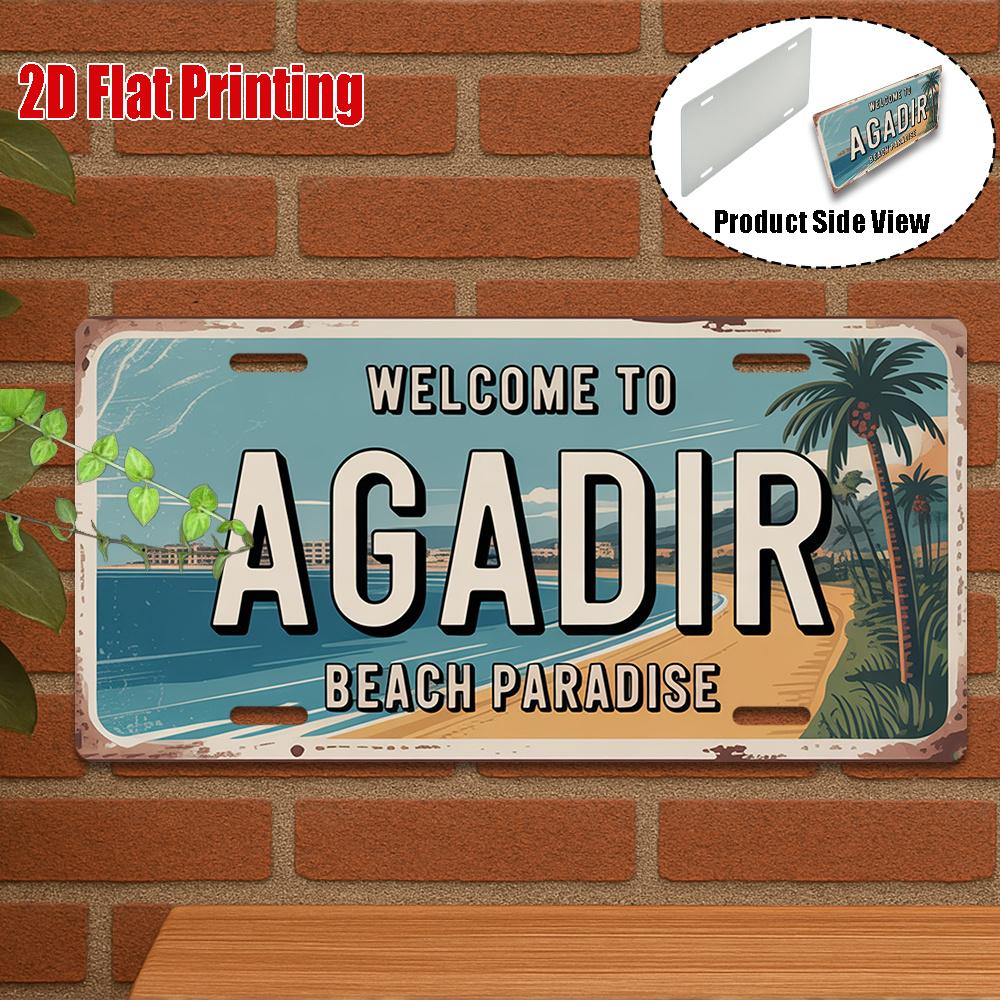 D Flatpc Vintage Aluminum Sign Only for Decoration Outdoor Wall Art  Welcome to Agadir Sign Beach Paradise Decor