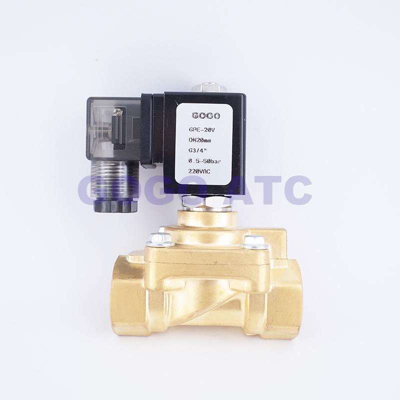 GOGO 50bar 2 Way High Pressure Brass Solenoid Valve For Air Argon Nitrogen 1/2" G3/4" N.C GPE-15/20 Blow Molding Machine Valve