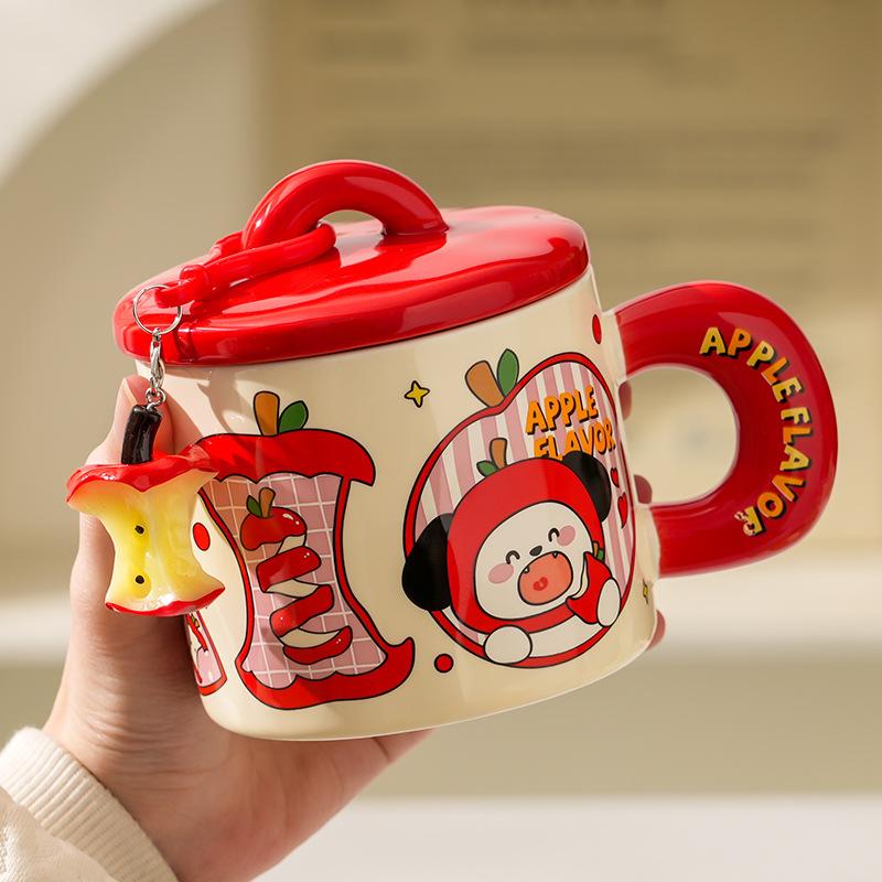 Cute Animal Apple With Lid Office Couple Water Cup Creative Birthday Souvenir High Value Ceramic Cup