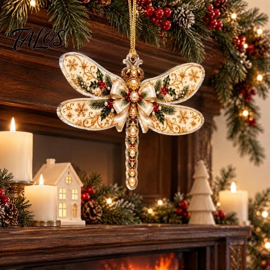Clear Acrylic Gift Tags Dragonfly Hanging Ornament, Seasonal Decorative Pendant with Lanyard, Lightweight Sign HD Printing for Christmas Tree