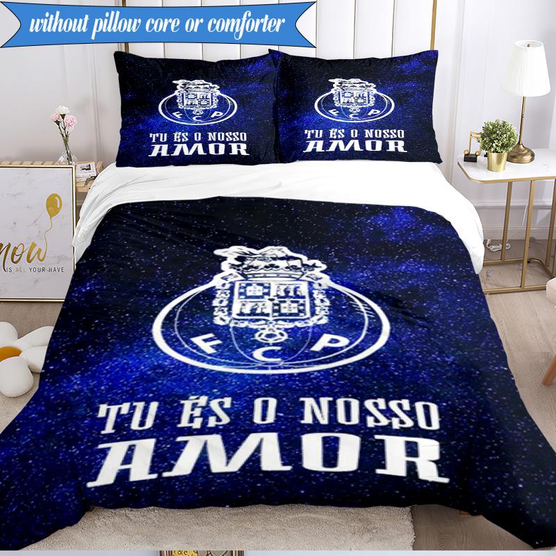 Set Biancheria da Letto Morbido Stampato Design FC Porto 3 Pezzi, Include 1 Federa Copripiumino e 2 Federe Federe Perfetto per Camera da Letto, Dormitorio, Regalo per Fan