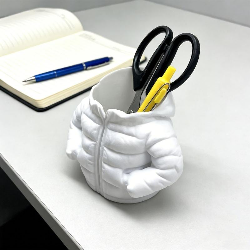 Fun Down Jacket Shape 3D Printed Plastic Pen Storage Holder Materials Box for Reducing Clutter Home Office Decors