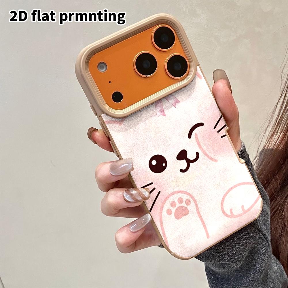 Phone Case: 2D Flat Lambskin Suitable for iPhone 18, 17, 16, 15, 14, 13 Pro Film Protective Case,light Pink Kitten, Christmas and Halloween Gift