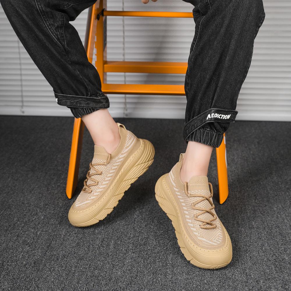 Men's Shoes Summer Breathable Mesh Fly-woven Sports Shoes Fashionable Thick-soled Heightening Casual Shoes Low-top Bag Head Socks Trendy Shoes