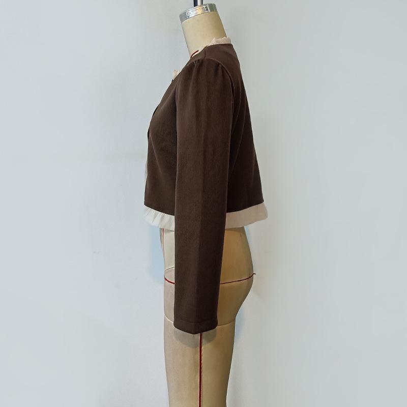 Spring and Autumn Women's Temperament Pure Color Ruffle Splicing Long Sleeve Jacket