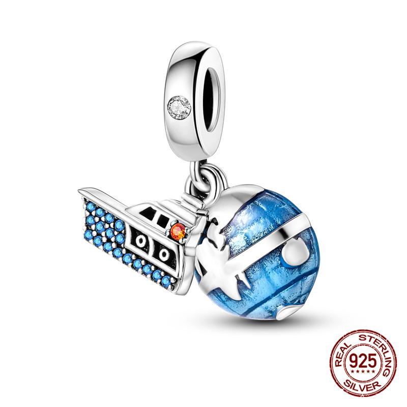 Authentic Original 100% Copper Metal Luggage Airplane Passport Summer Travel Charm Bead Components Compatible With Authentic Original Bracelet High