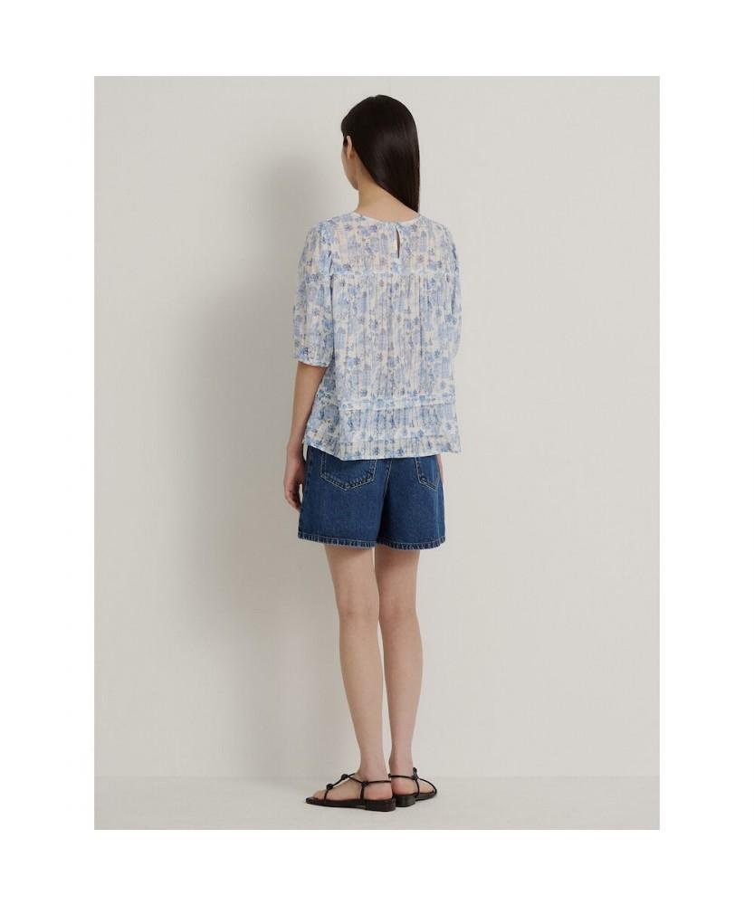 Binpolleidiseu [Daria Song] All-Over Short Sleeve Puff Blouse Sky Blue (Bf6565K51Q)