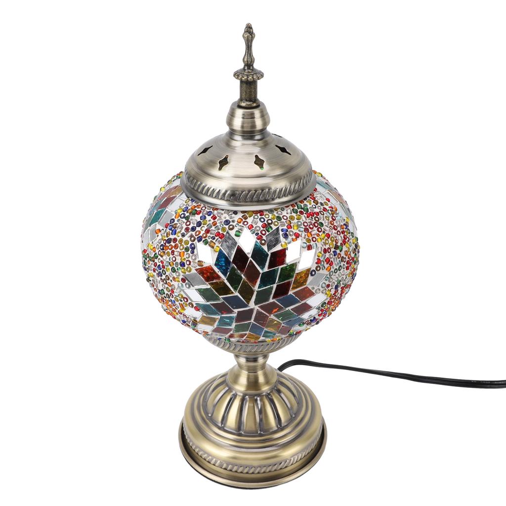 Mosaic Glass Table Lampshade Vintage Bronze Metal Base Handmade Colorful Marrakech Turkish Lampshade