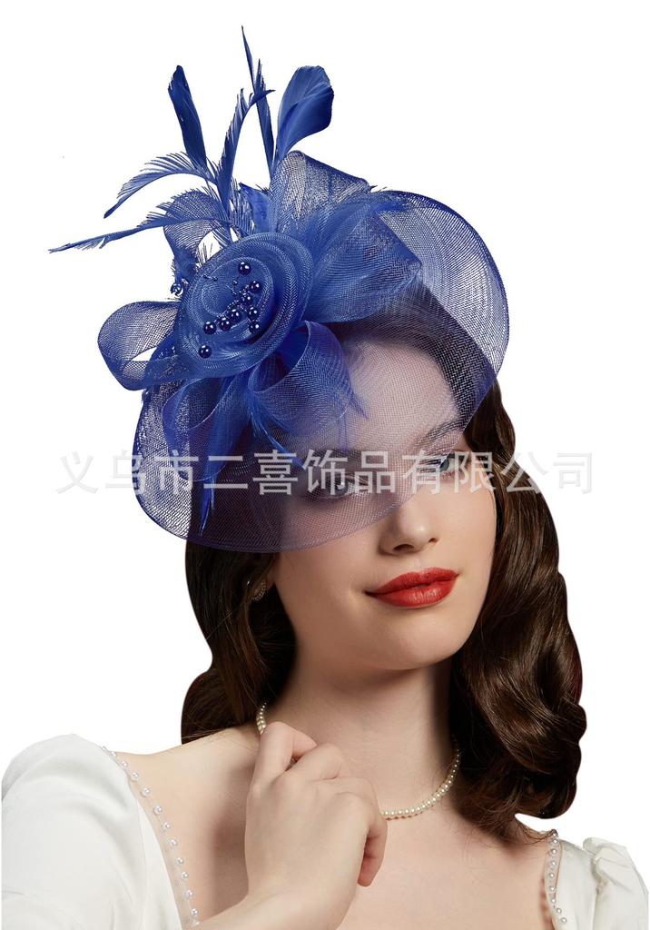 New popular mesh top hat European and American bride feather head flower mesh hair accessories horse racing festival top hat headdress