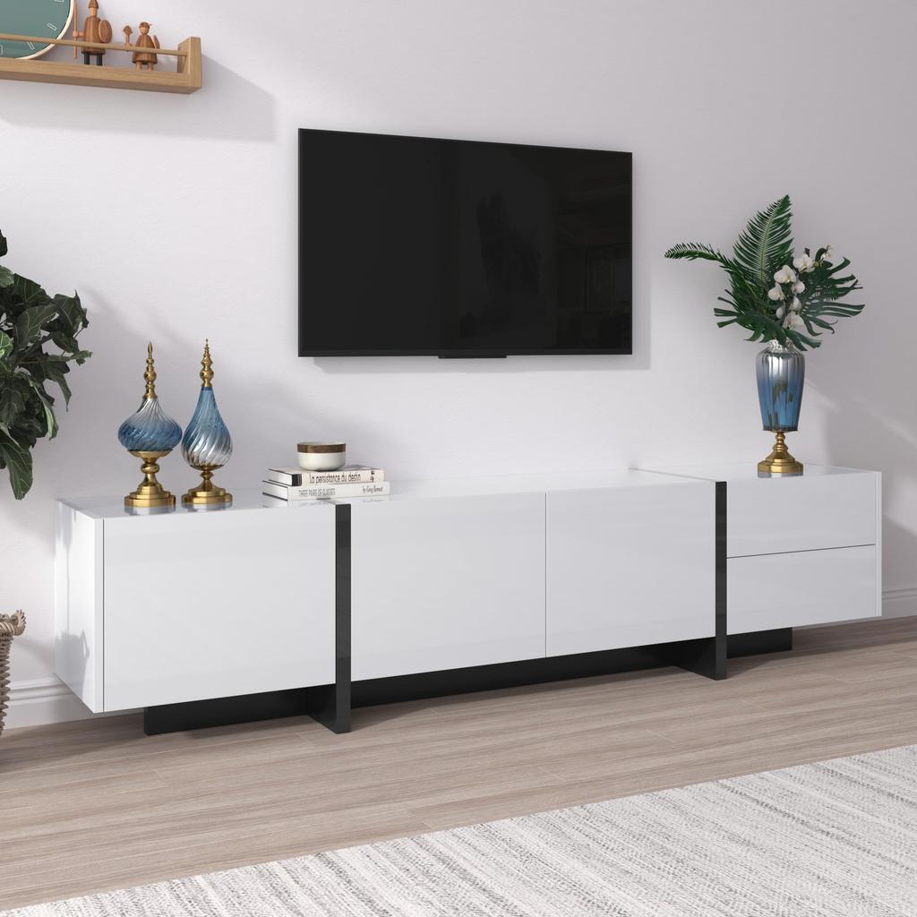 TV Schrank, TV Lowboard mit Schubladen, Moderner Fernsehtisch mit Stauraum, TV Tisch für Wohnzimmer und Esszimmer