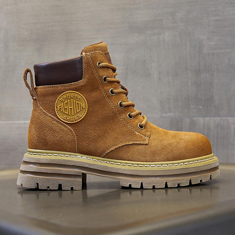 Herbst Martin Stiefel Damen Britischer Stil Retro Leder Große Gelbe Stiefel Runde Spitze Lässige Kurze Stiefel Leder Damenstiefel