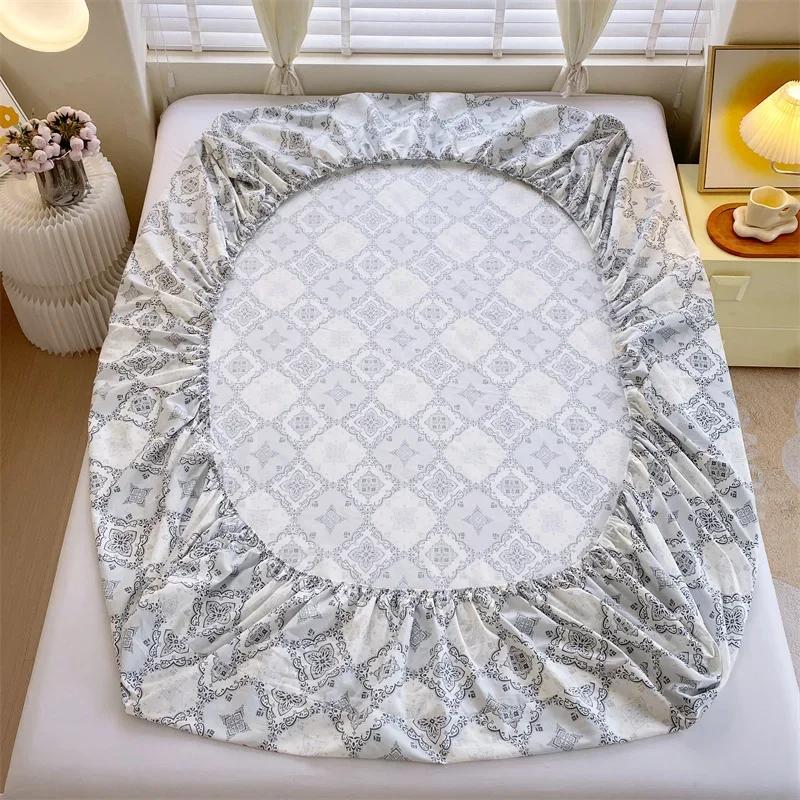 Soft Bedsheet Printed Fitted Sheet 100% Cotton Bed Cover Single/Queen Size Bed Linen Protetor De Colchão (No Pillowcase