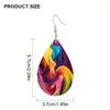 Boohemia Style Clorful Streamer Print Waterdrop PU Earrings for Women Girls Flowert Pattern Dangle Earrings Party Decorations