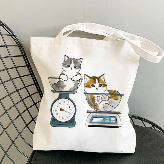 Kawaii coelho gatos dos desenhos animados sacos de compras bolsas lona sacos de ombro mulher sacos de compras alta capacidade bolsa de praia