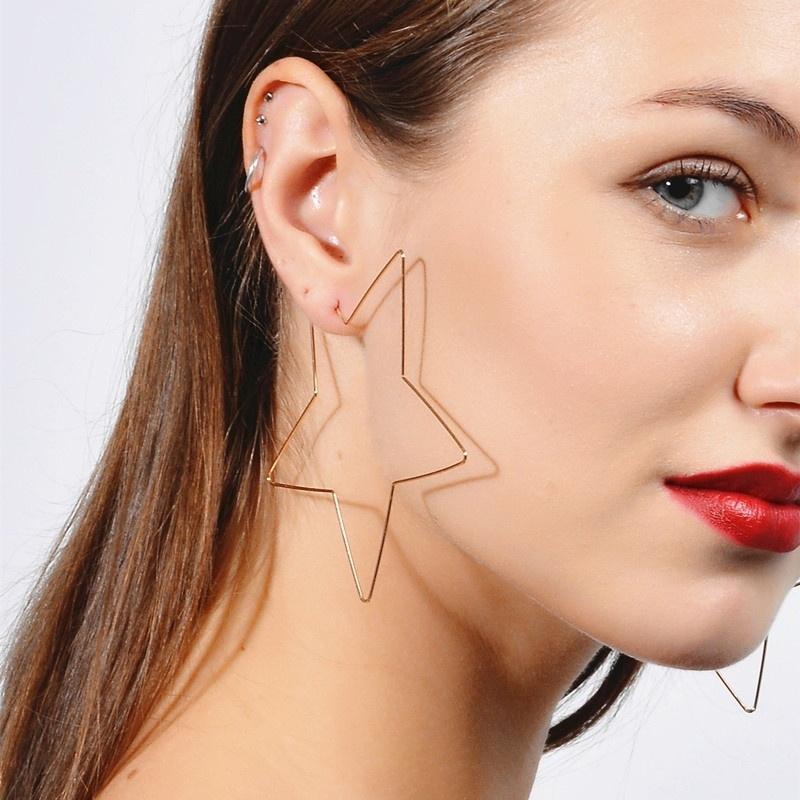 Personality Exaggerated Sexy Sexy Heart Female Earrings Copper Five-pointed Star Hollow Earring Female