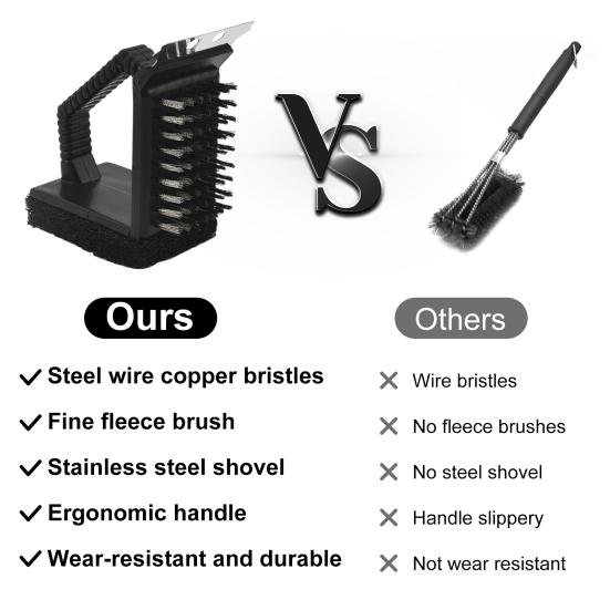 Cleaning Brush 3-in-1 Grill Scrubbing Brush with Scraper Ergonomic Design Cleaning Sponge Barbecue Net Washing Wire Brush BBQ Tool