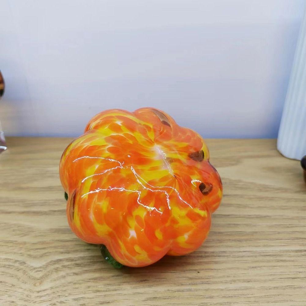 Decorative Color Crystal Pumpkin Figurine Hand Blown Glass Desktop Pumpkin Sculpture  Home