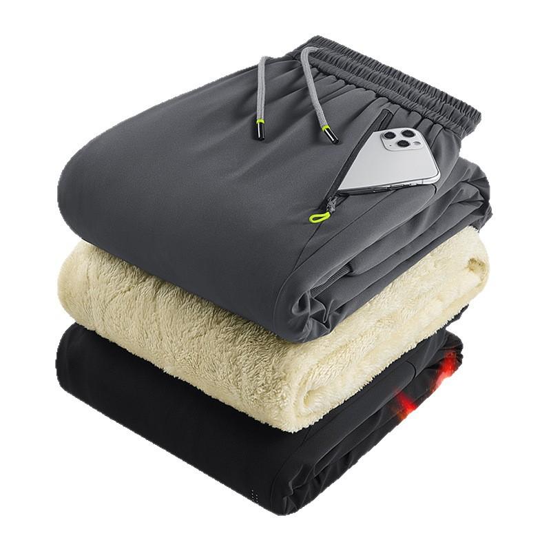 Winter Fleece-Lined Thickened Men's Casual Pants Windproof Warm Jogger Pants Loose Lamb Wool Cold-Proof Cotton Pants