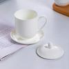Pure White Bone China Lidded Cup & Saucer Set for Meetings (10-Pack)