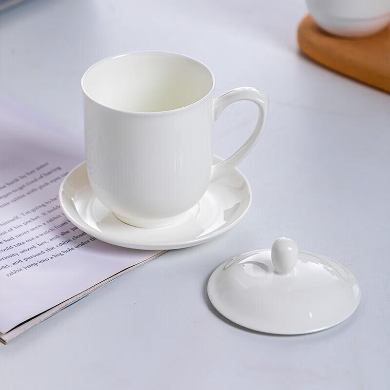 Pure White Bone China Lidded Cup & Saucer Set for Meetings (10-Pack)