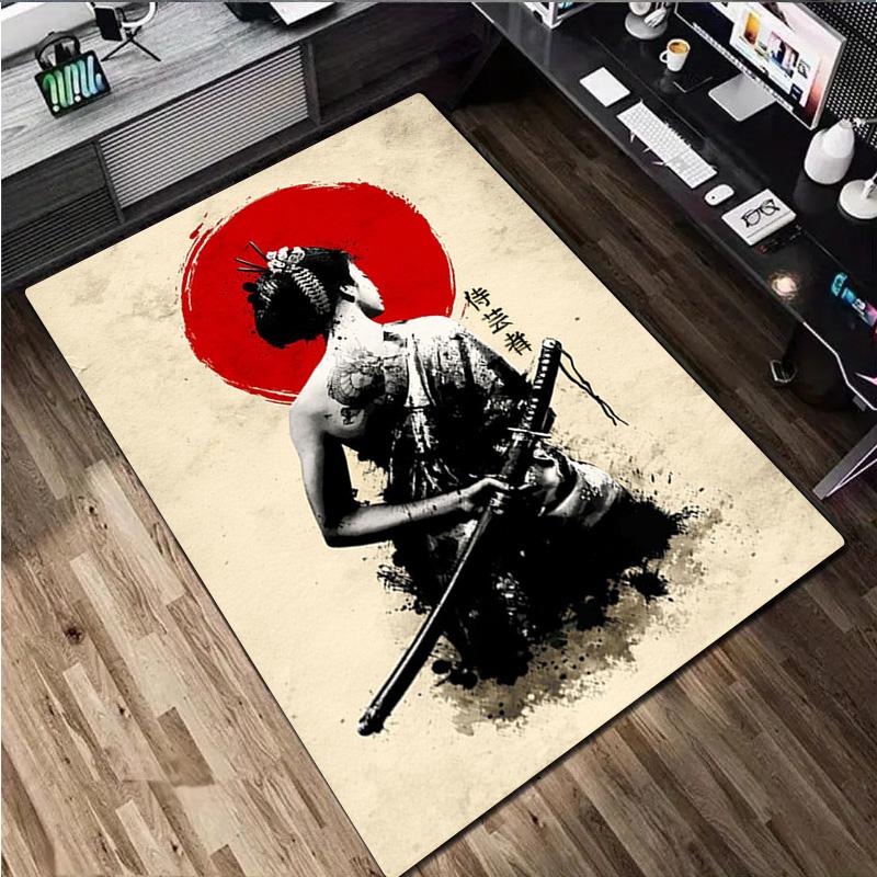 Samurai-Frauen-Druckteppich - Heimdekoration Teppich für Wohnzimmer Schlafzimmer Bodenbelag Computerstuhl Bereichsteppich
