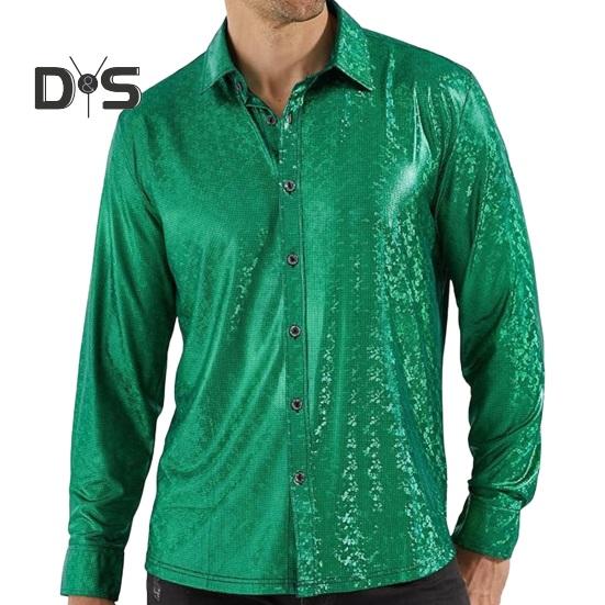 

Весна Осень Мужская Рубашка Глянцевая Поверхность Однобортный Кардиган Отложной Воротник Длинные Рукава Косплей Клуб Танцевальная Вечеринка Топ M зелёный