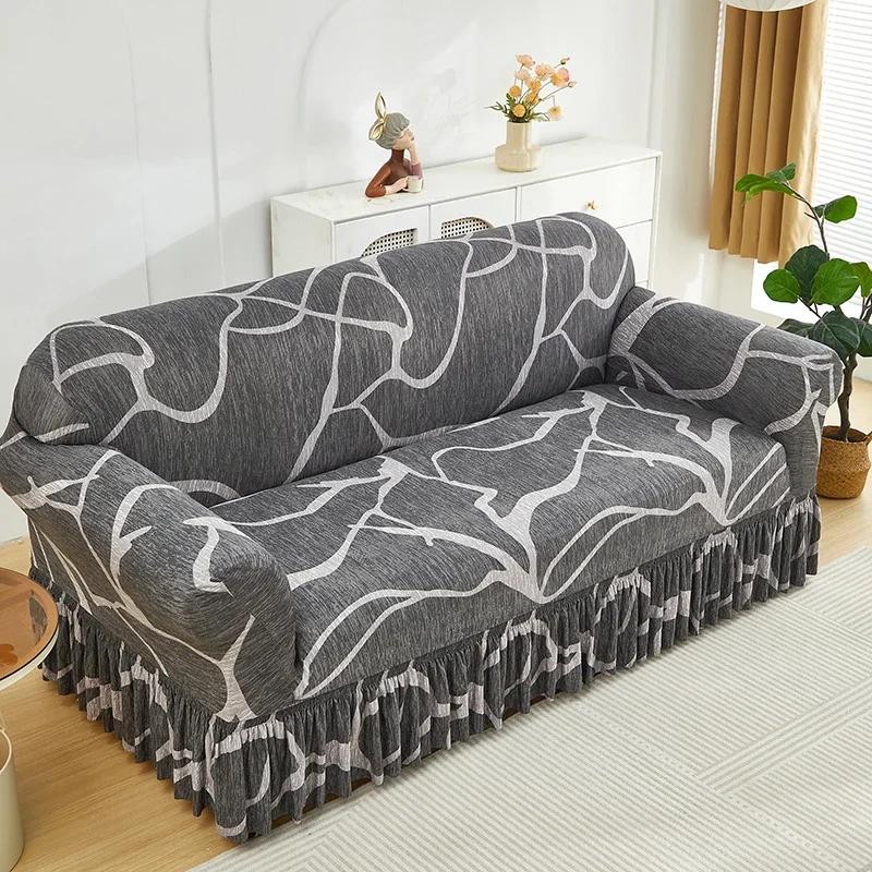 1pc Elastic Printed Sofa Slipcover With Skirt Sofa Cover Couch Cover  Furniture Protector Bedroom Office Living Room Home Decor
