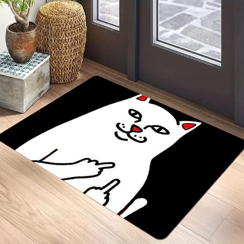 Sassy Go Away Cat Doormat Black Humorous Entrance Rug with Funny Cartoon Print Non-Slip Welcome Mat for Home Decor Fashionable
