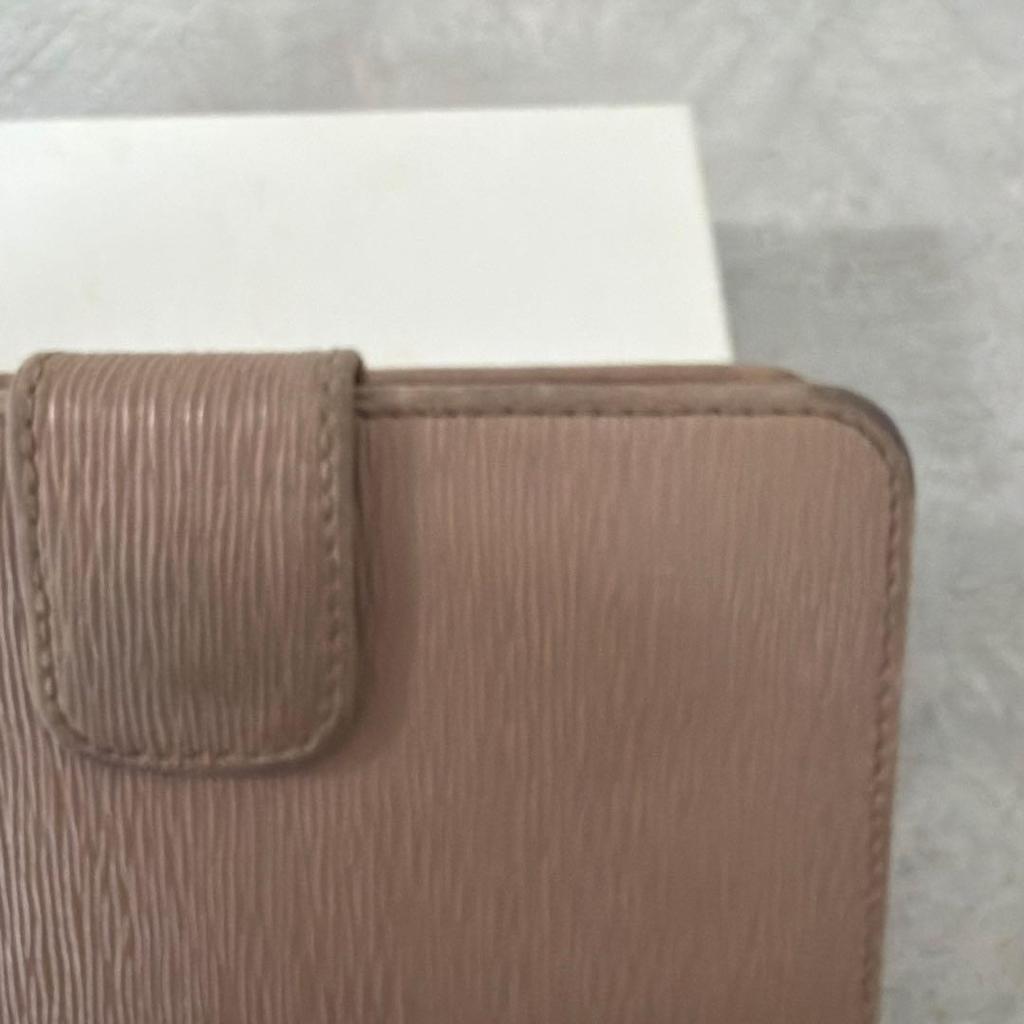 Used PRADA Saffiano Leather Bi-fold Wallet Beige