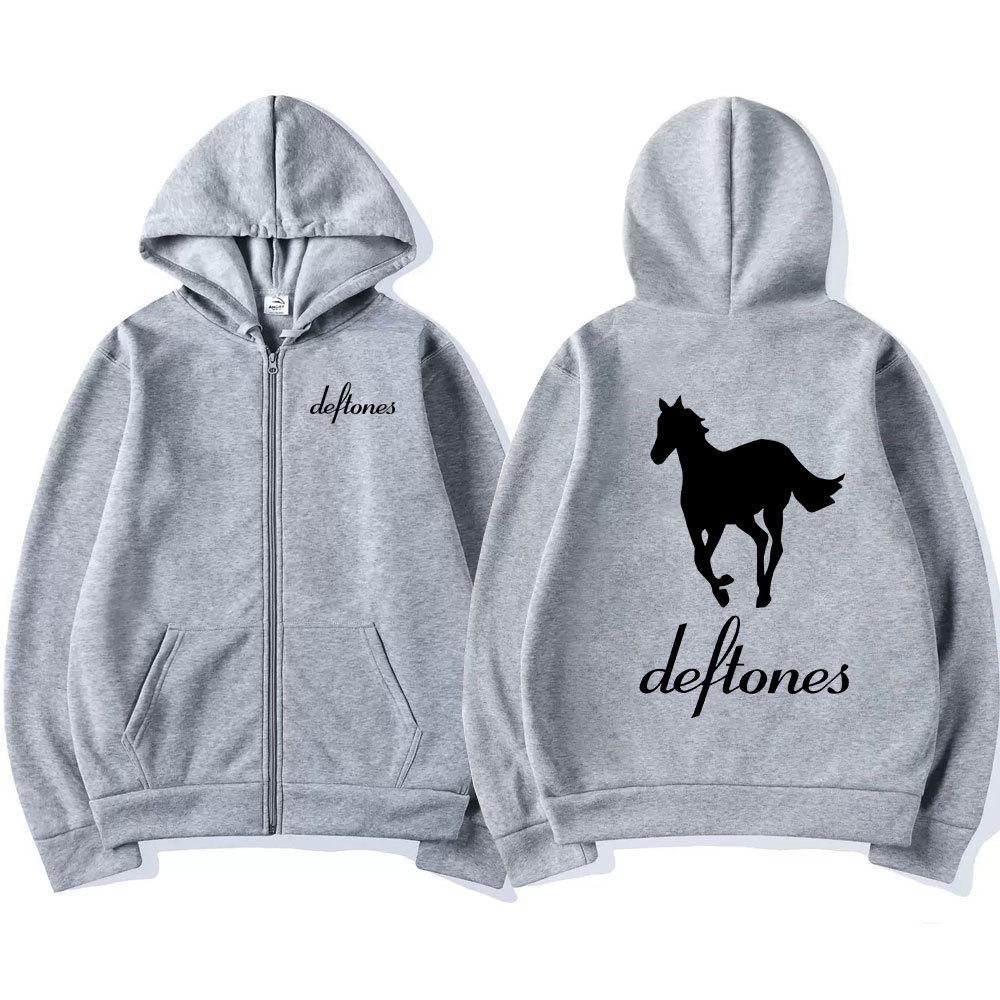 

Deftones White Zip-Up Hoodie: Hip Hop Rock Band Sweatshirt 2XL сірий колір