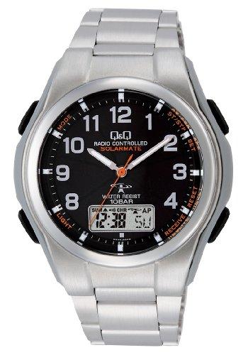 Citizen Q&Q MD02-205 Men's Analog Radio-Controlled Watch, Solar Powered, Waterproof, Date Display, Metal Band, Black