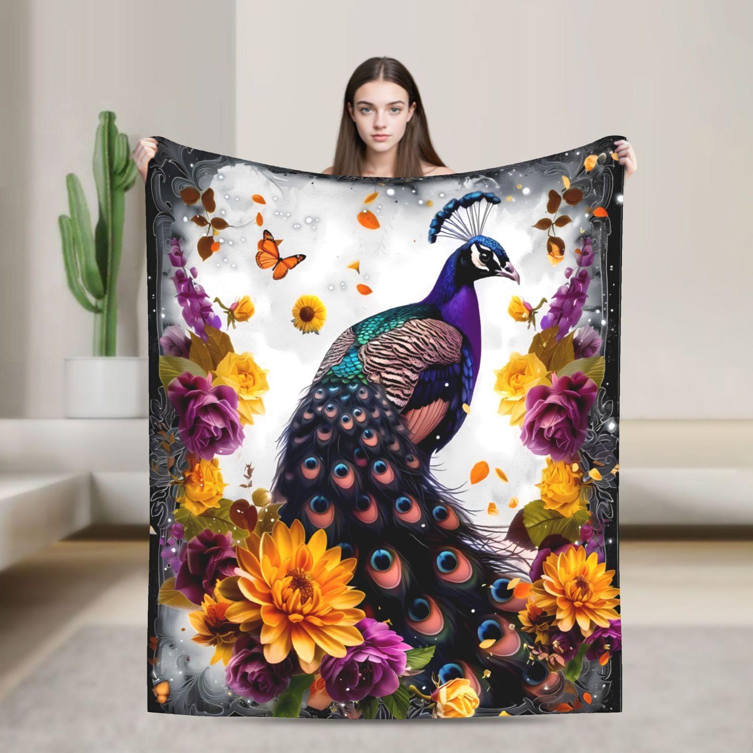 

Luxury 280GSM Flannel Blanket - Peacock Floral Lightweight Throw 70x100cm