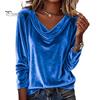 Classy Commuting Top Women Tops Loose Fit Large Neckline Long Sleeve Velvet Relaxed Shirt Texture Pullover Solid Color Spring Autumn Blouse