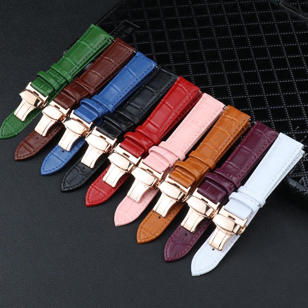 Genuine Leather Rose Gold & Silver Bamboo Pattern Quick Release Watch Strap with Butterfly Buckle (20mm/22mm)