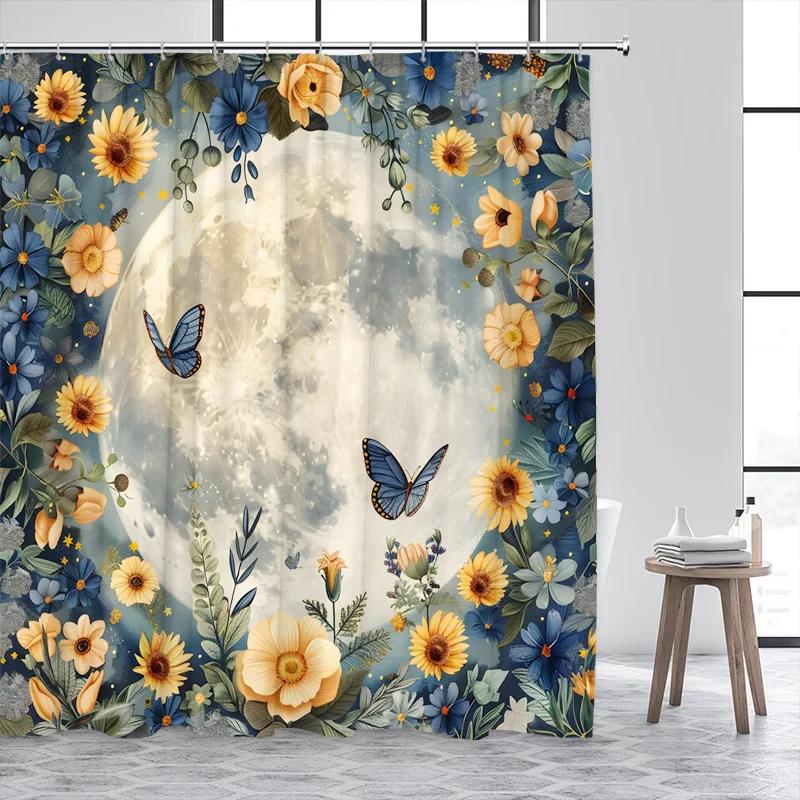 Forest Butterfly Shower Curtains Flowers Green Plants Butterflies Nature Waterfall Bath Curtain Fabric Bathroom Decor with Hooks