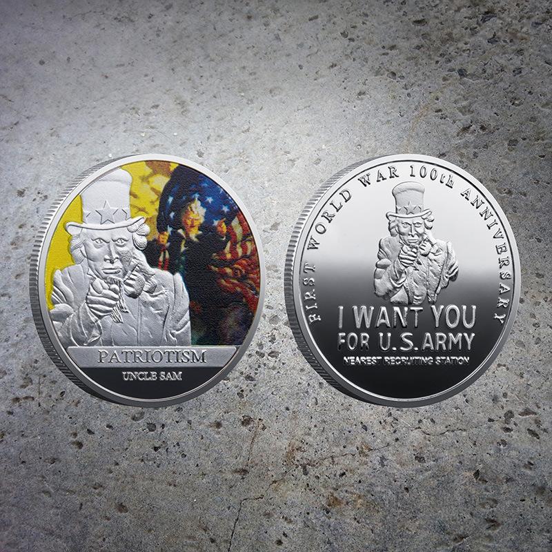 

European and American military coins, Uncle Sam s patriotic commemorative coins, coins, badges, challenge coins, die-casting coins срібний