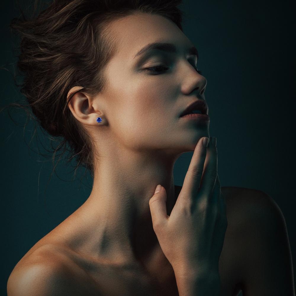 Violet Tanzanite náušnice Sliver Jedinečné kulaté náušnice pro ženy