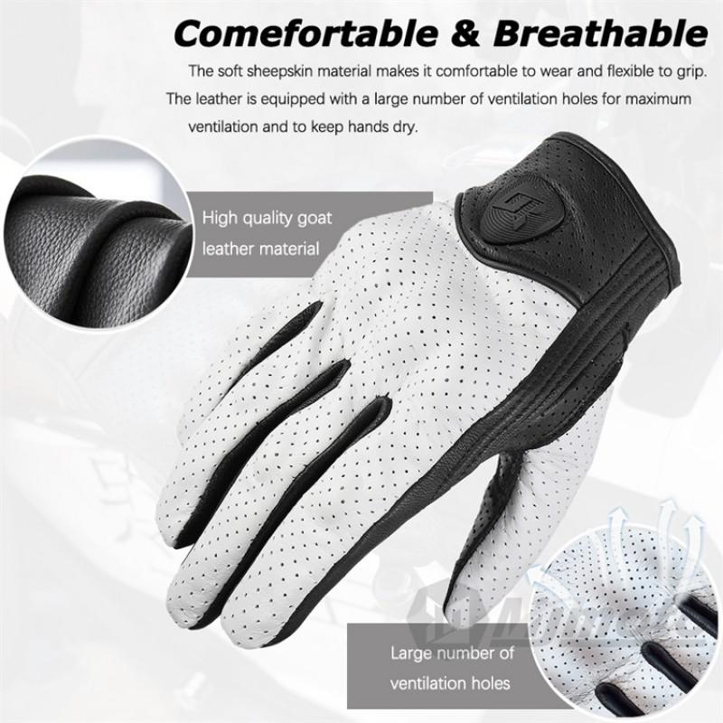 Men Women Leather Motorcycle Gloves Breathable Perforated Riding Touchscreen Compatible Anti-Slip