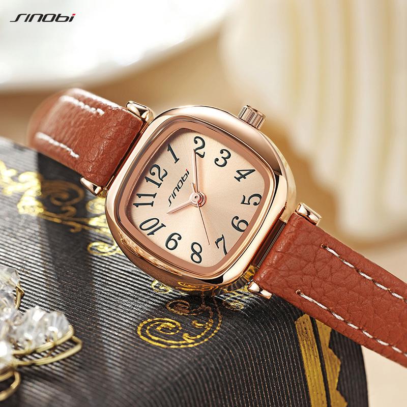 SINOBI Elegant Woman's Watches Original Design Small Dial Ladies Quartz Wristwatches Fashion Leather Strap Clock Reloj Mujer