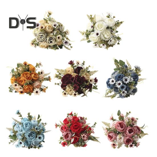 Bouquets de fleurs artificielles, fausses marguerites et pivoines, bouquets de fausses fleurs, centres de table pour la maison, composition florale, décoration de mariage ou d'hôtel