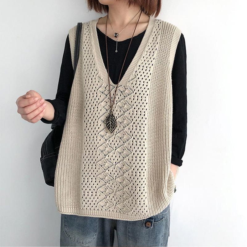 Gilet a V Retro in Maglia da Donna Gilet in Maglia Largo Casual da Studente Gilet Senza Maniche alla Moda